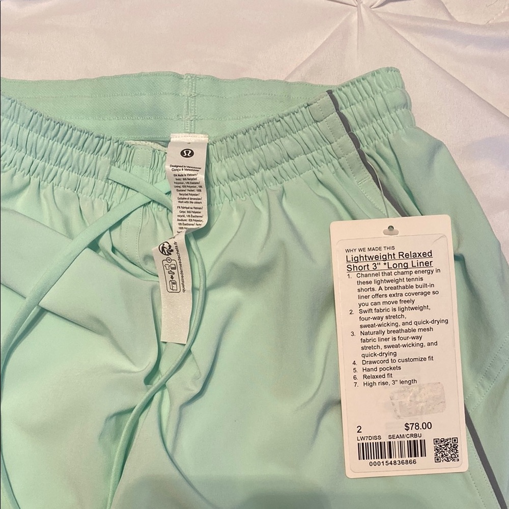 Lululemon Women’s Court Rival High-Rise Short 3" in color Sea Mist Size 2 NWT - Picture 7 of 7
